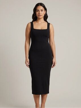 Zara Sz M Black Classic Stretchy Bodycon Midi Dress